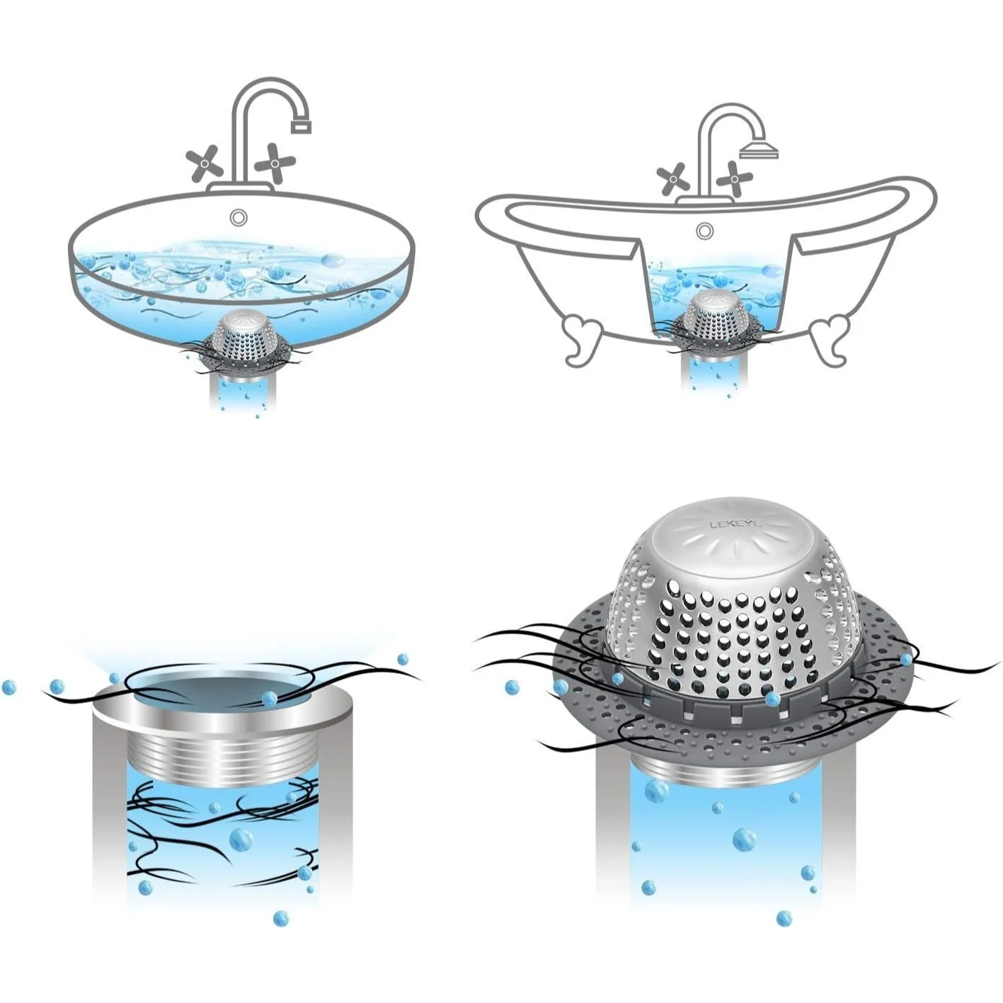 10 - Pack Universal Silicone Drain Hair Catcher - Flexible Bathroom Sink Cover for Pop-Up & Standard Drains, Leak-Proof Design