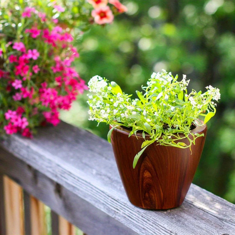 Self-watering Planter Pot | 2-Pack | Plastic | Self-watering | 10 in. | Dark Wood