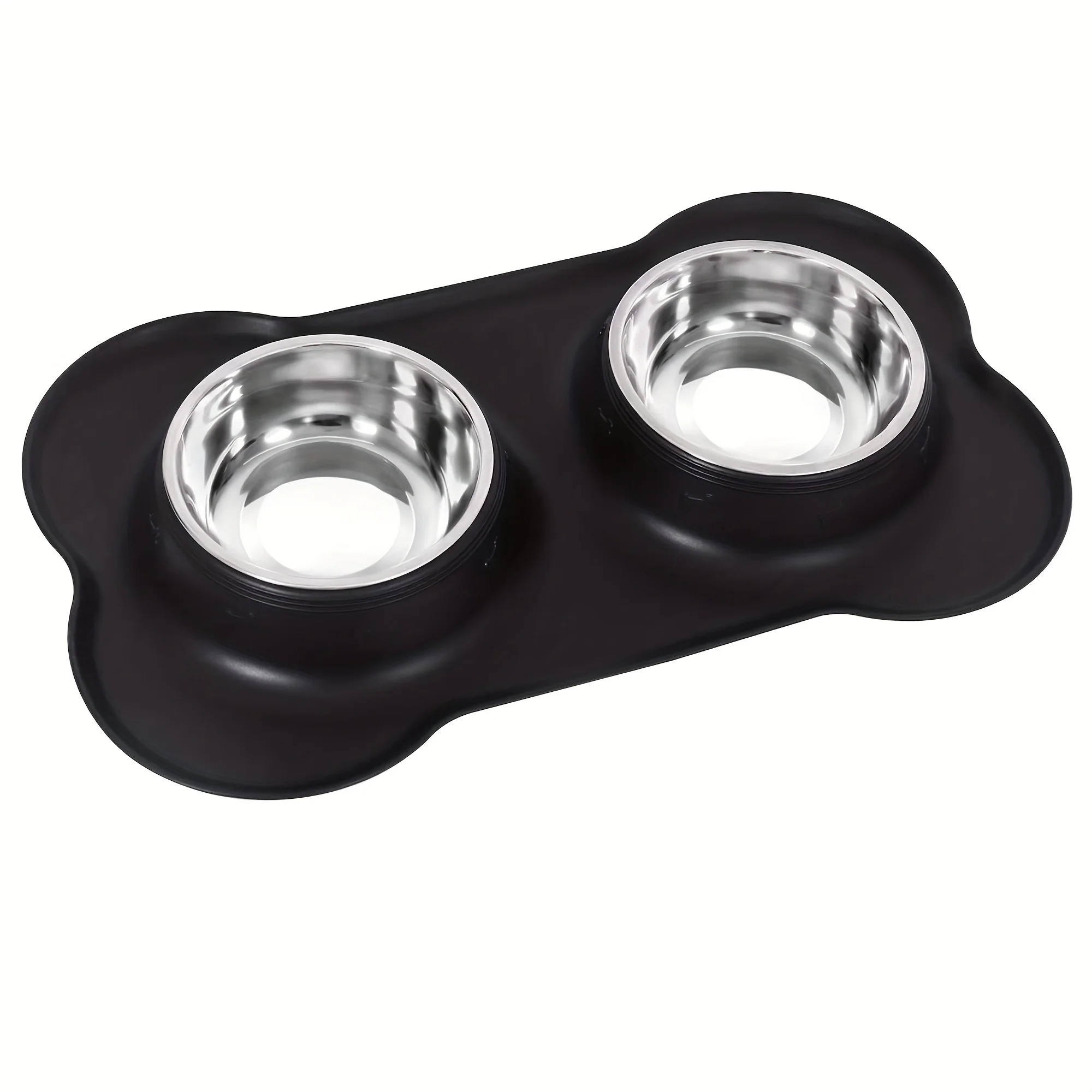 2-in-1 Dog Feeding & Watering Station, Thermoplastic Rubber Pet Bowl Mat with Stainless Steel Dual Bowls, Anti-Spill Pet Feeder, Includes Bowl Holder, Ideal for All Dog Breeds