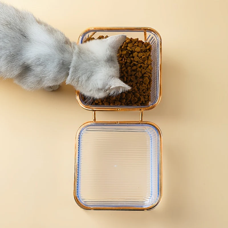 Double Transparent Cat Bowl with Vertical Design - Easy Feeding and Hydration Solution for Cats - Durable Metal and Plastic Construction, Ideal Pet Supplies