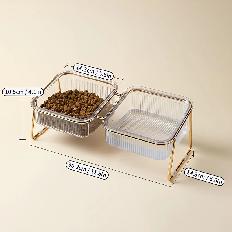 Double Transparent Cat Bowl with Vertical Design - Easy Feeding and Hydration Solution for Cats - Durable Metal and Plastic Construction, Ideal Pet Supplies