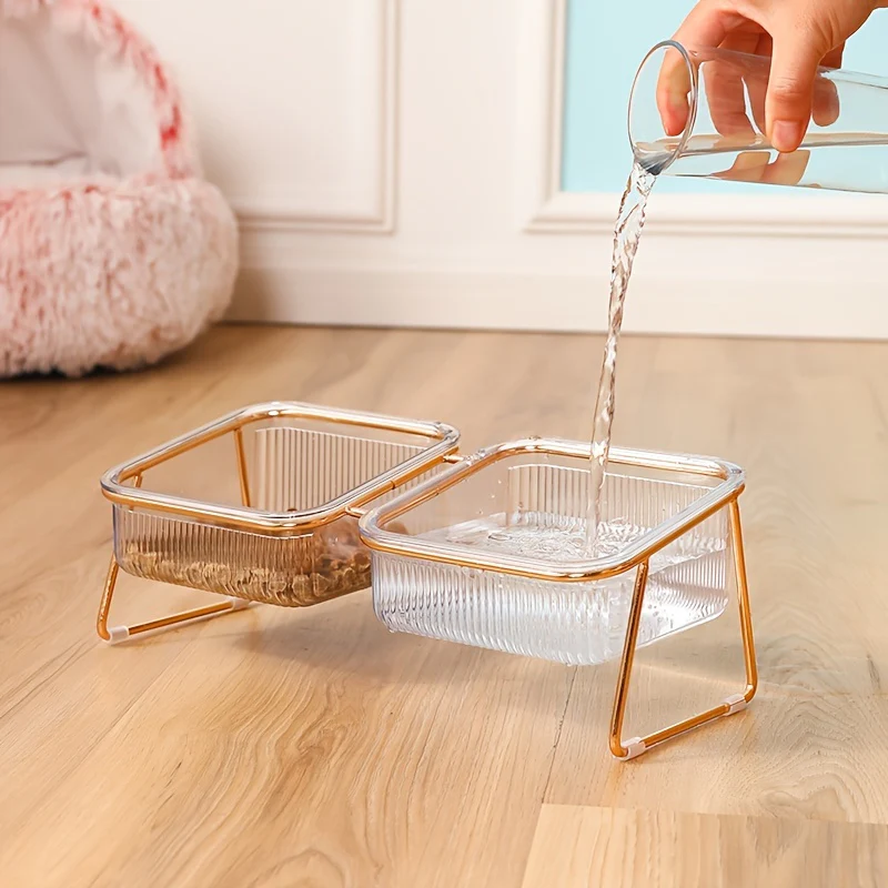 Double Transparent Cat Bowl with Vertical Design - Easy Feeding and Hydration Solution for Cats - Durable Metal and Plastic Construction, Ideal Pet Supplies